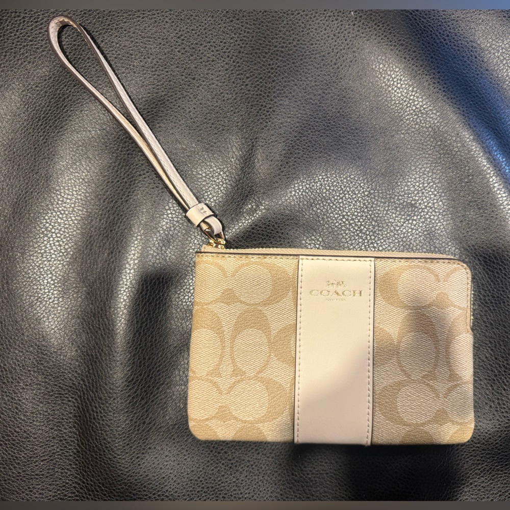 Coach Tan Signature Wristlet!
